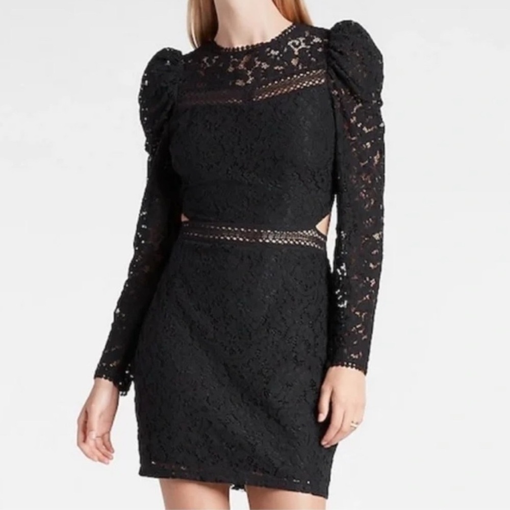 Express Elegant Black Lace Mini Dress